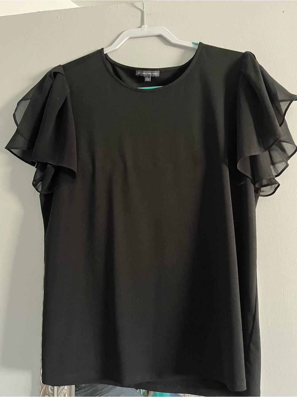 Adrianna Papell Black Ruffle Sleeve Top